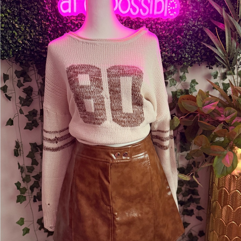 J.O.A. Cream and Brown Sweater